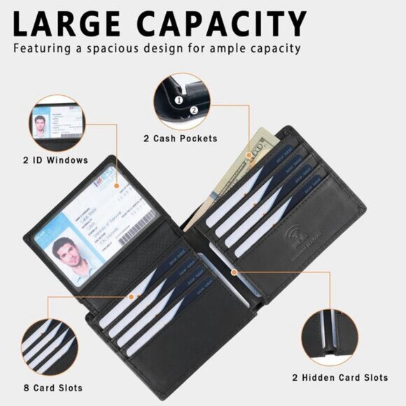 ⚡Travelambo Men Oil Wax Black Genuine Leather Handmade Bifold Stylish Wallets - Picture 5 of 9